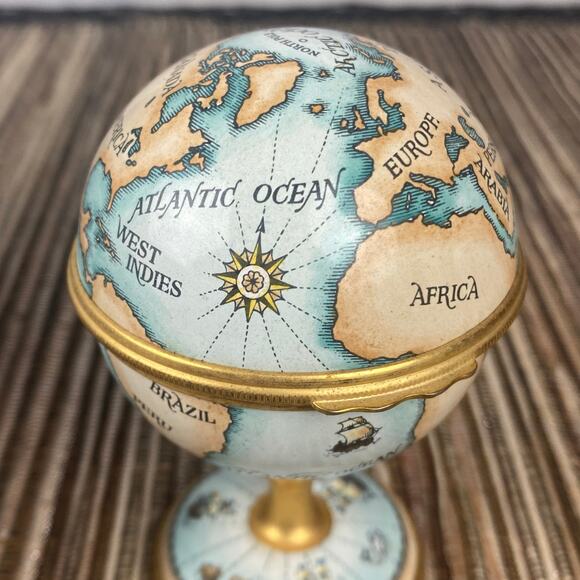 Halcyon Days Enamels Pedestal World Terrestrial Globe Miniture Desk Clock - Picture 5 of 13